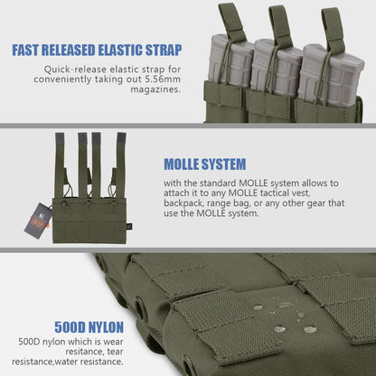KRYDEX Tactical 5.56 MOLLE Magazines Pouch Triple Open-Top Mag Pouch for M4 M16 AR 15 Hunting Accessories