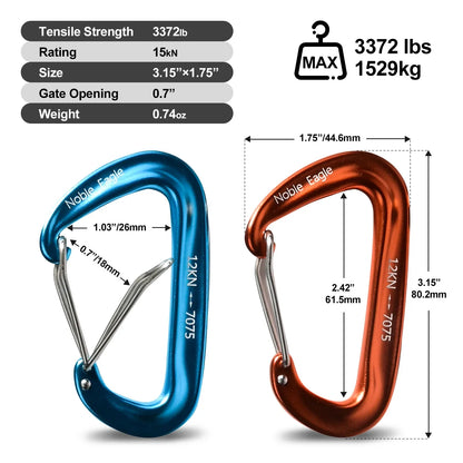 6Pcs 12KN 7075 Aluminum Carabiner Set D Ring Heavy Duty Tactical Carabiners Clips Camping Hiking Climbing Hook Hammock Keychain