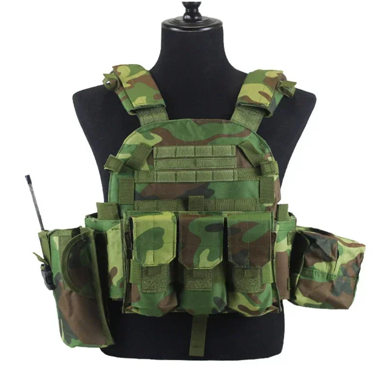 6094 Camouflage Plate Carrier Vest Multi-Functional Tactical Hunting Vest Adjustable Men Combat Equipment for Outdoor Cycling