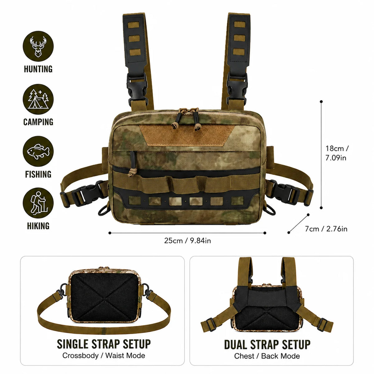 Tactical Bag MOLLE Hunting Chest Bag Fishing Pack Waist Bag Hunting Hiking Camping Outdoor Sports