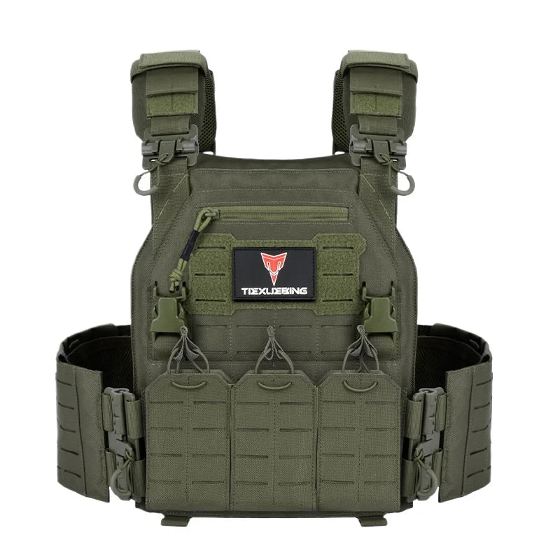 TIEXUEBING Laser Cut Tactical Carrier Vest Quick Release Adjustable Outdoor Hunting Airsoft CS Combat Vest with Triple Pouch
