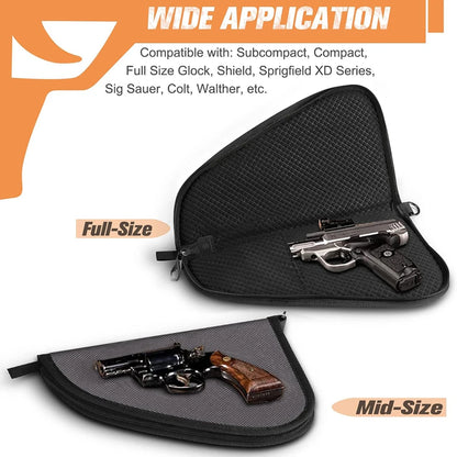 Tactical Pistol Gun Bag Soft Gun Storage Pouch Canceled Carry Handgun Case with Padded Lining for Compact and Full-Size Handguns