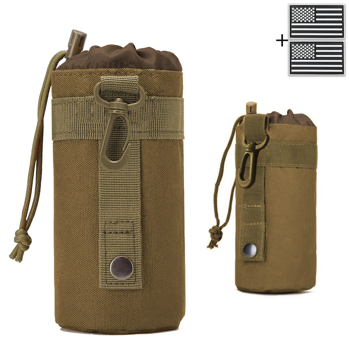 Outdoor hunting water bottle bag with MOLLE expansion system, drawstring strap, mountain buckle fabric, wear-resistant