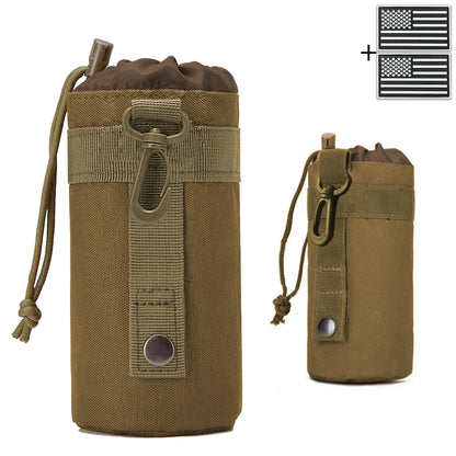 Outdoor hunting water bottle bag with MOLLE expansion system, drawstring strap, mountain buckle fabric, wear-resistant