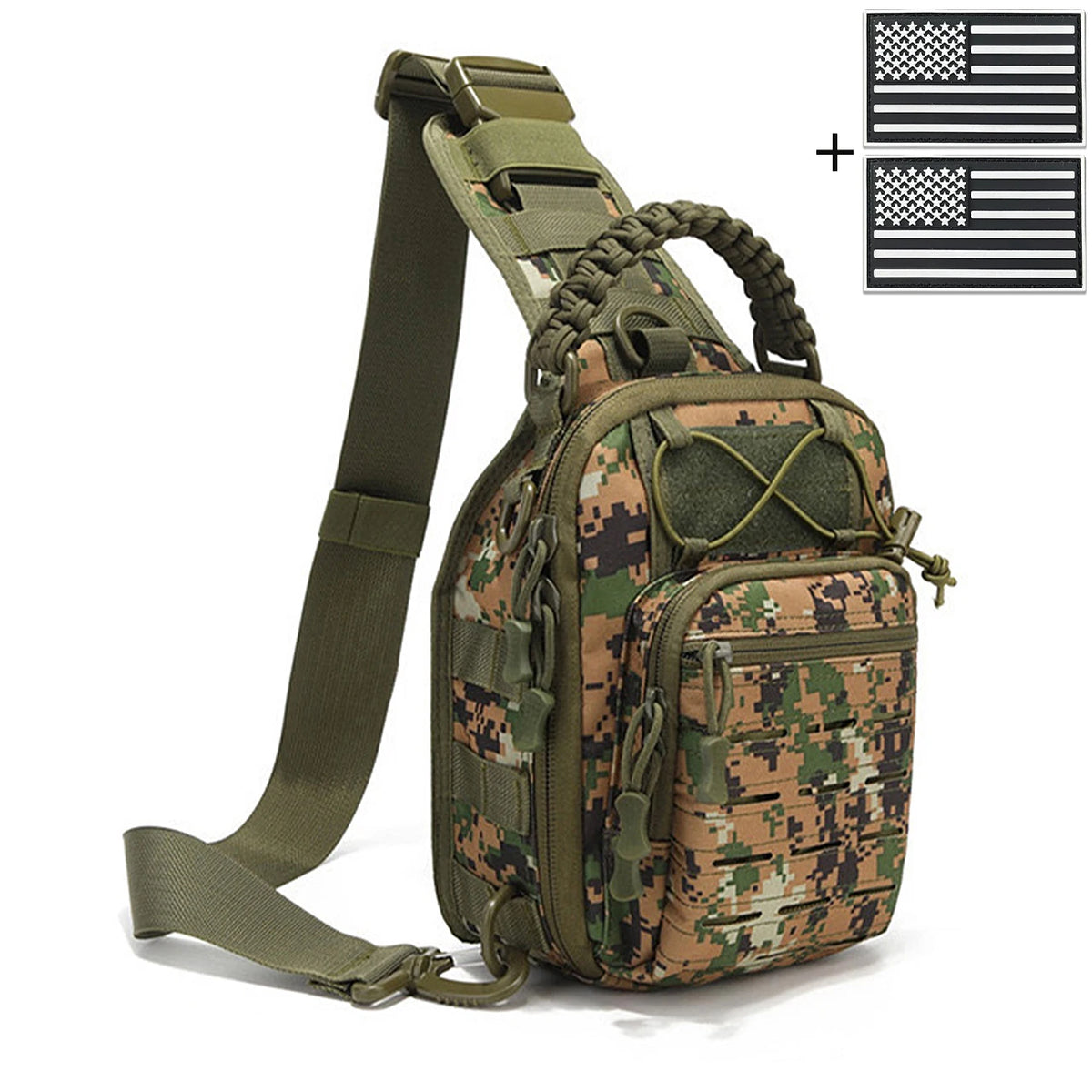 Laser MOLLE EDC outdoor hunting bag can be carried on one shoulder or diagonally, with a woven handle and a shoulder strap