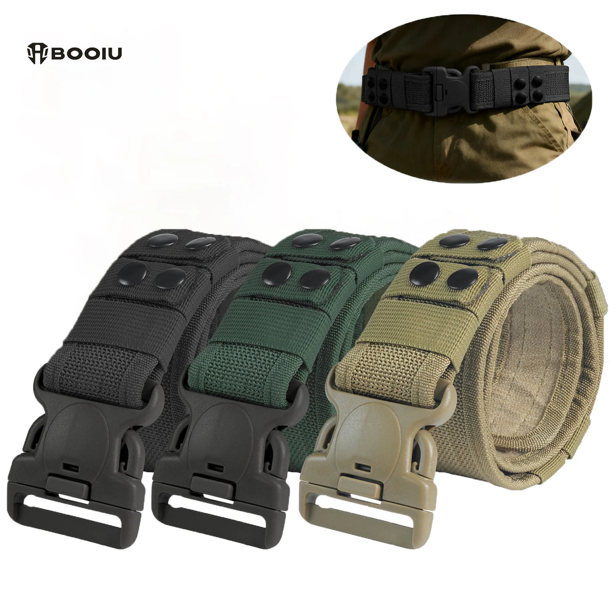 BOOIU Men's Tactical Waist Belt PP Woven Belt Multi-functional Tactical Belt For Outdoor Sports Camping Hunting Accessories