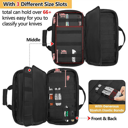 Tactical Knife Storage Bag Knives Display Bag 74+ Pocket Knife Organizer Soft Storage Case with 3 Different Size Slots