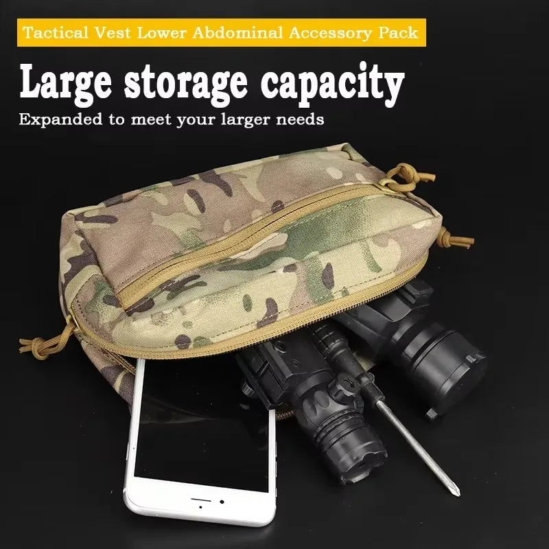 Tactical Vest Front Abdomen Pouch, MOLLE Multifunctional Sundries Storage Utility Bag for CS Game Outdoor Sports Vest Accessory