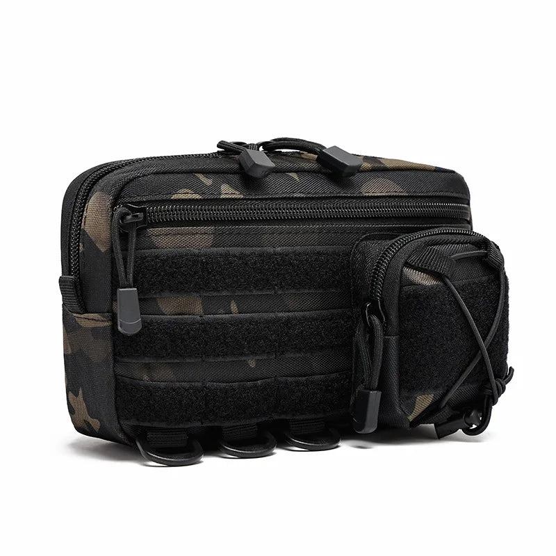 Tactical EDC Molle Waist Bag Utility Belt Pouch with D Ring Patch Panel and Bungee Cord for Hunting Camping Hiking Outdoor Sport