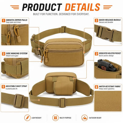 Concealed Carry Pistol Gun Bag Anti-Theft Handgun Hip Bag Tactical Waist Fanny Pack EDC Tool Pouch for Hunting Hiking Travel