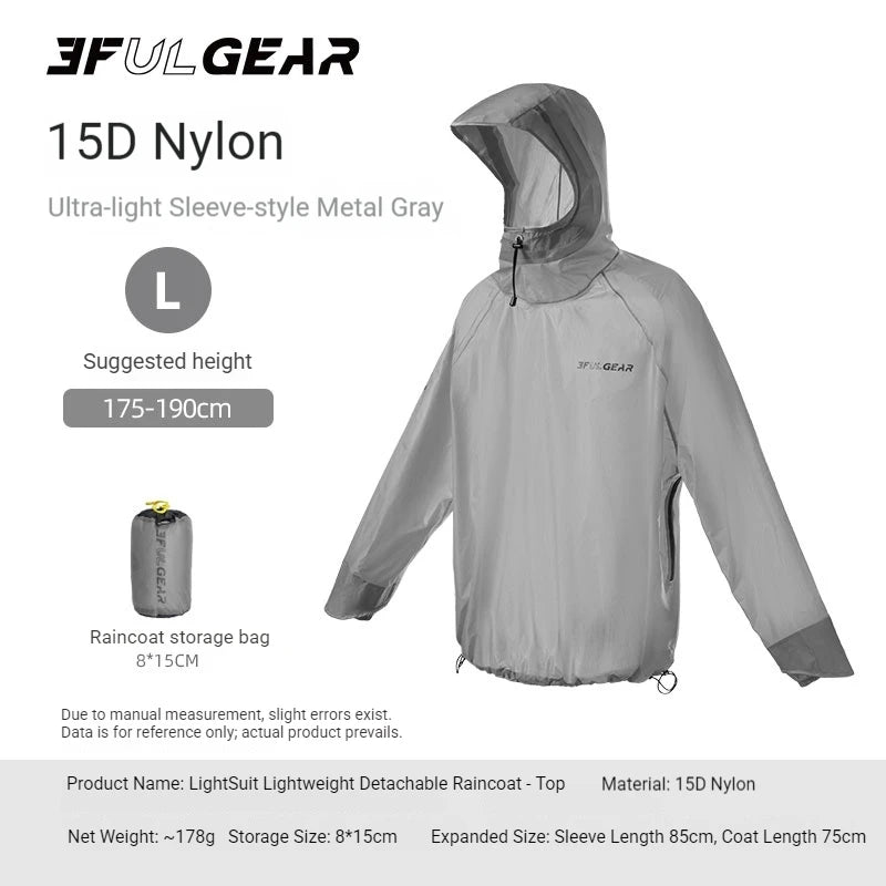 3F UL GEAR Lightweight Split Raincoat with Hooded Outdoor Rain Pants Hiking Sleeve Style Poncho Waterproof Women/Men 15D Nylon