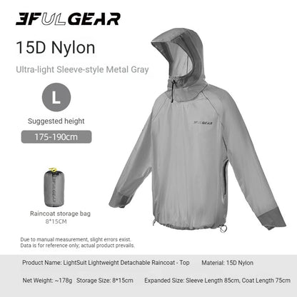3F UL GEAR Lightweight Split Raincoat with Hooded Outdoor Rain Pants Hiking Sleeve Style Poncho Waterproof Women/Men 15D Nylon