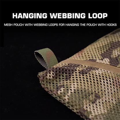 16x16in Reinforced Mesh Utility Pouch Durable Camo Storage for Outdoor Travel Survival Gear Organization