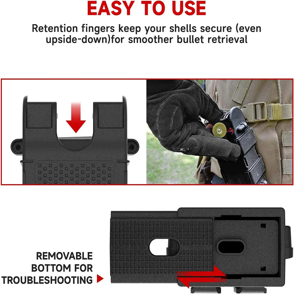 PA66+GF30 12 Gauge  Shotgun Pouch Holster 12G Reloader Pouch High-Impact Ambidextrous 12 Gauge Reloader Up to 10  Shell