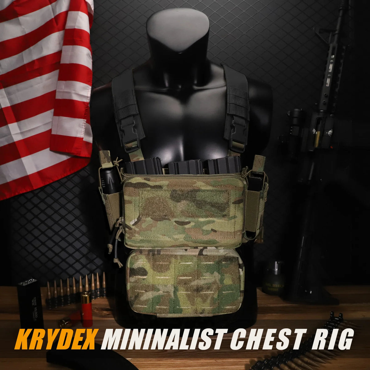 KRYDEX Tactical Micro D3CR Chest Rig with Triple 5.56 7.62 9mm Magazine Pouch Adjustable Strap Hunting D3CRM Gear Accessories
