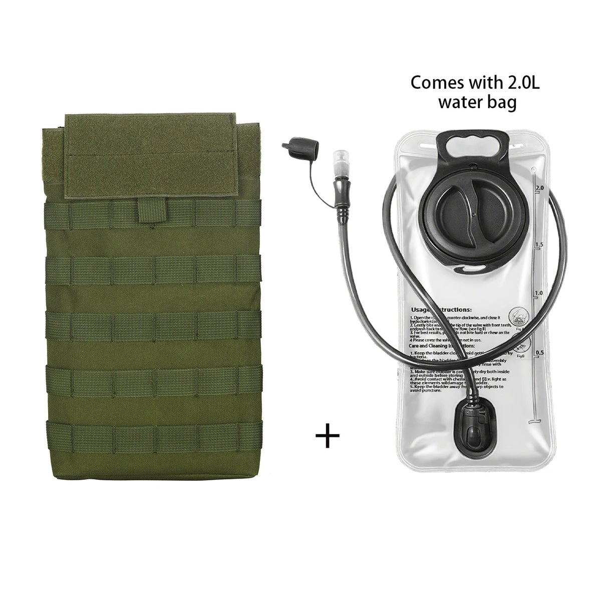 MOLLE Expansion System Accessories Water Bag Pack+2.0L Soft Water Bag Set Large Diameter Rotary Cap Bite Drinking Pipe