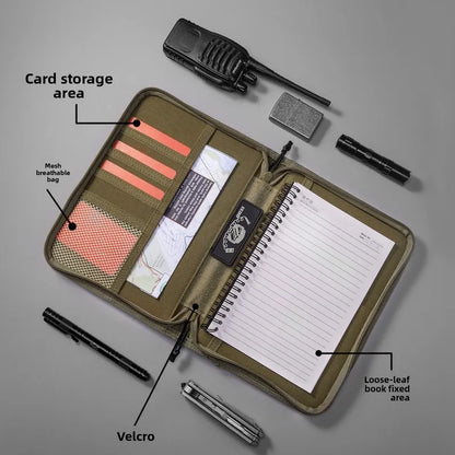 Tactical A5 Notebook Cover Oil Wax Canvas Organizer, Outdoor Journal Sleeve With Handle, EDC Writing Pad Protective Case