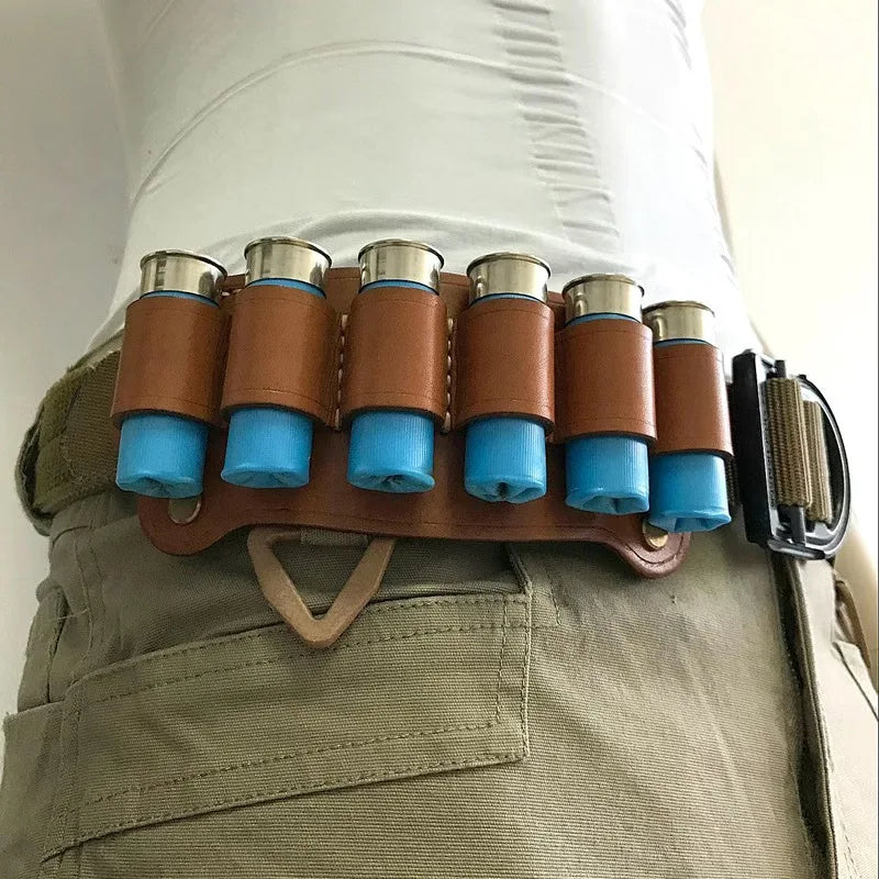 Tactical Cowhide Leather Hunting Magazine Pouch 12 Gauge 6 shot bullet storage bag Ammo Bag Shell Holder Cartridge Belt