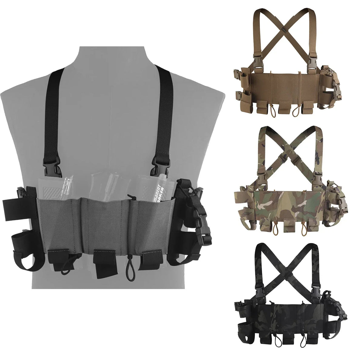 POSEIDON DEFENSE WG Minimalistic Multi-Mission Chest Rig Kit With 5.56 SMG 9MM Triple Magazine Pouch Genade Radio Holster