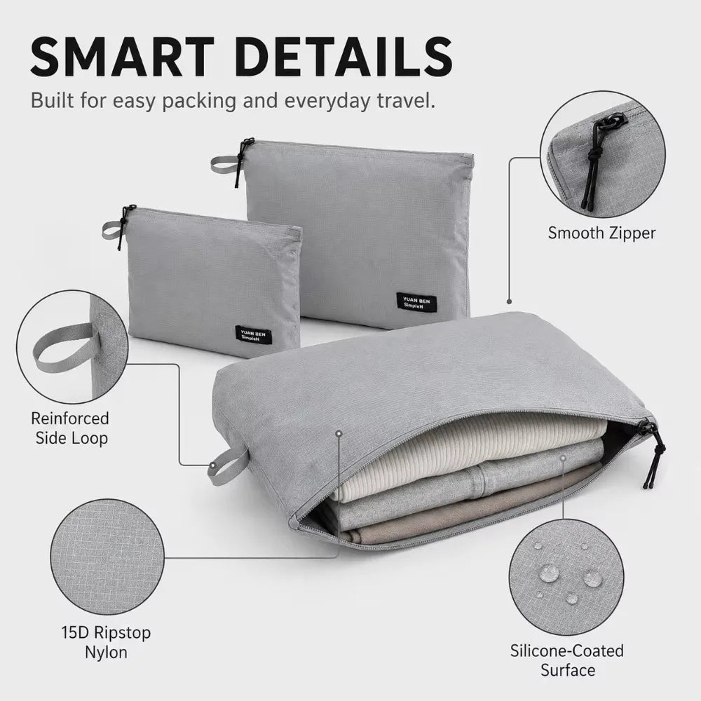 3PCS Ultralight Waterproof Travel Pouch Set 15D Silicone Coated Nylon Organizer Bags for Camping Hiking Backpack Packing