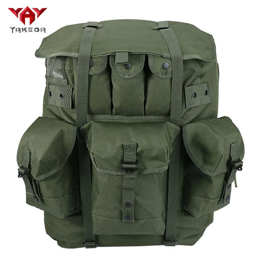 Hot selling iron frame olive green backpack for mountaineering, large capacity camping supplies backpack