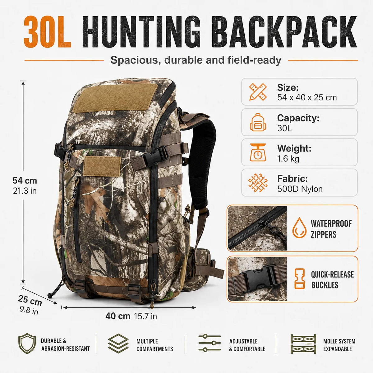 Hot Sale 30L Hunting Bag Waterproof High Quality Camo Camping Hunting Backpack