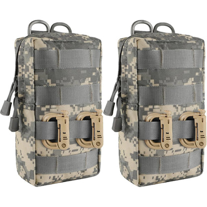 2 Pack Molle Pouches Tactical Compact Water-Resistant EDC Waist Bag Hunting Small Utility Pouch With Grimlock D-ring Buckle