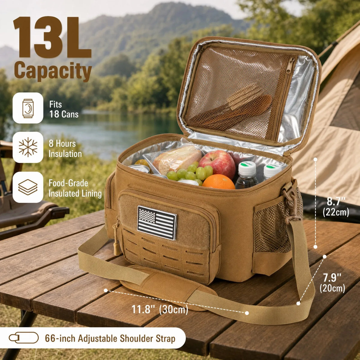 13L Tactical Thermal Cooler Hunting Bag Leakproof Insulated Durable Gear Storage Bag For Hunters Wild Field Trip Shooting Camping Fishing Outdoor Portable Insulated Food Carrier Bag