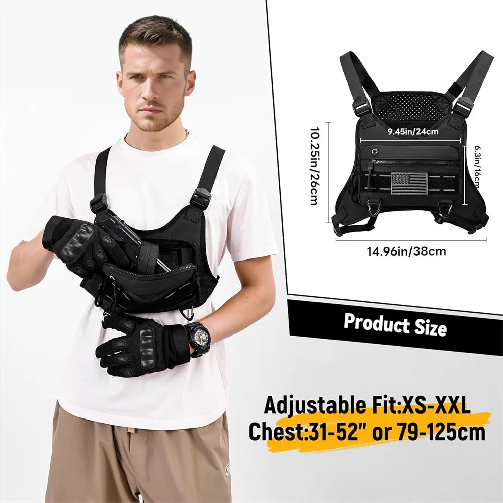 Sports Chest Bag with Pistol Gun Holster Lightweight Front Chest Pack Gun Storage Bag Running Vest Bag Outdoor EDC Tool Bag
