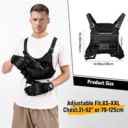 Sports Chest Bag with Pistol Gun Holster Lightweight Front Chest Pack Gun Storage Bag Running Vest Bag Outdoor EDC Tool Bag