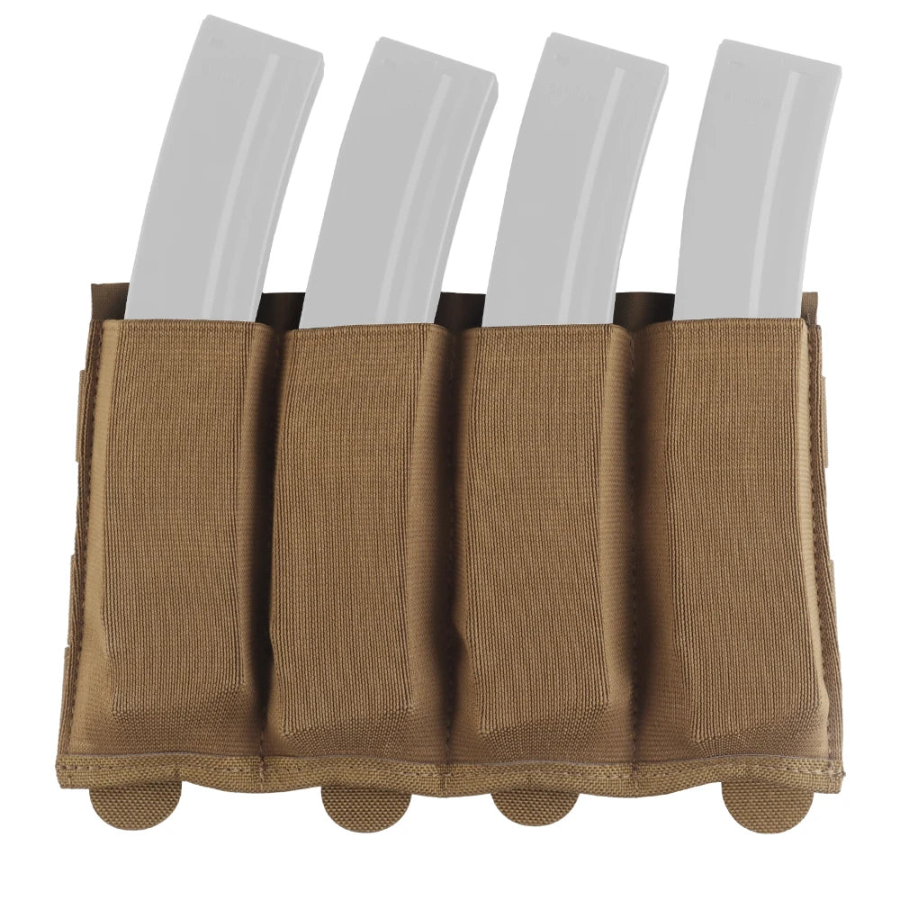 Lightweight 5.56/9mm Quadruple Mag Pouch Elastic Retention System MOLLE Modular Mount Multi-Gear Fit Shooting Hunting Training