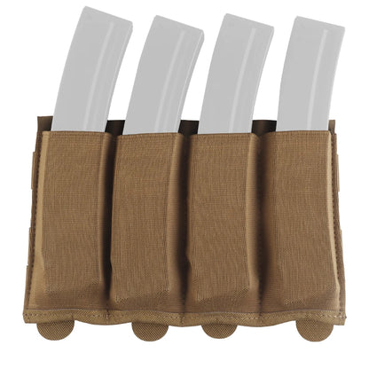 Lightweight 5.56/9mm Quadruple Mag Pouch Elastic Retention System MOLLE Modular Mount Multi-Gear Fit Shooting Hunting Training