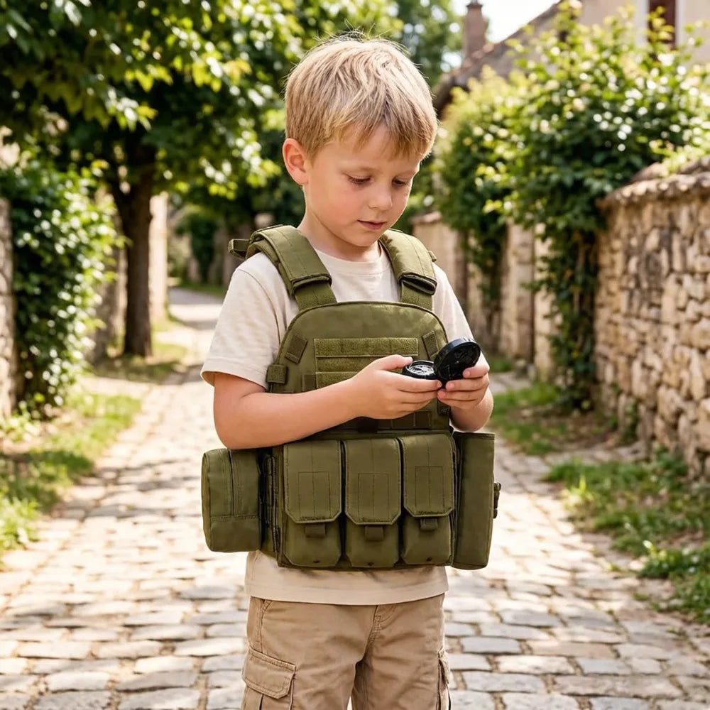 Kids Military Combat Vest Adjustable Tactical Airsoft Paintball Vest For Outdoor CS Game Cosplay Role Playing Children Costume