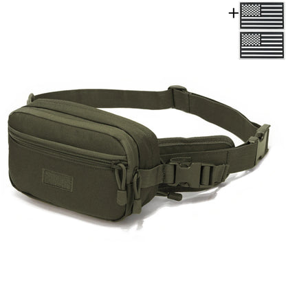 Outdoor concealed equipment bag with adjustable waist belt length, made of thick and durable hunting waist bag fabric