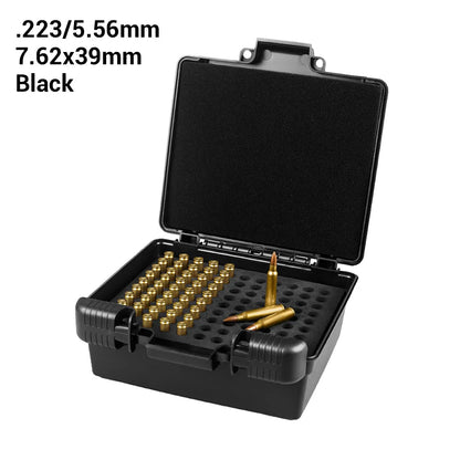 99 Rounds Bullet Box Ammo Case 9mm .223/5.56mm 7.62x39 Pistol Rifle Ammo Carry Storage Box Flip-Top Hunting Bullet Case