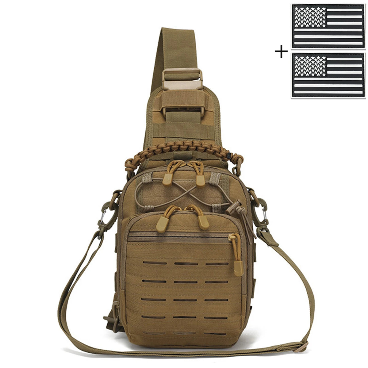 Laser MOLLE EDC outdoor hunting bag can be carried on one shoulder or diagonally, with a woven handle and a shoulder strap