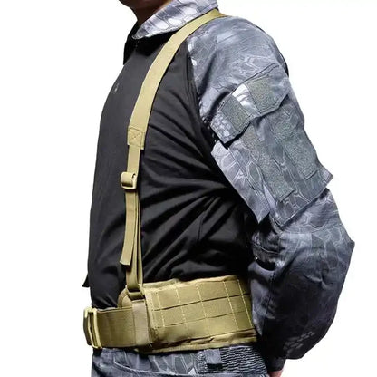 Tactical Molle Waist Belt Vest H-shaped Men Army Waist Girdle with Shoulder Strap Soft Padded Hunting Adjustable Belt Vest
