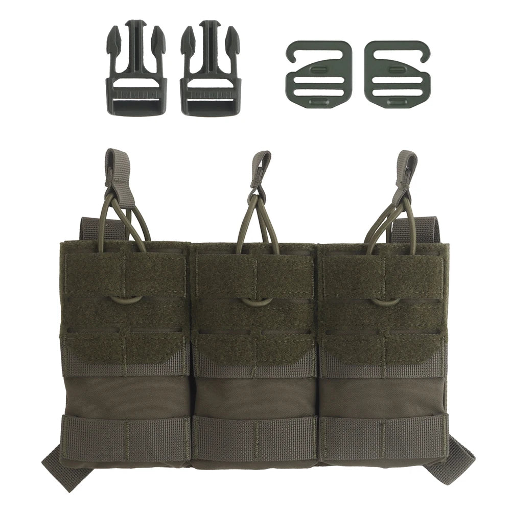 Tactical AG 3 MOLLE 5.56 M4 Triple Magazine Pouch Hunting Vest Carrier Front Panel With Elastic Fixing Rope,G-buckle,2.5 Buckle