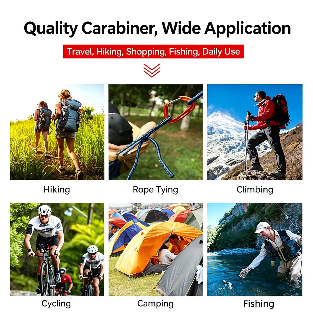 6Pcs 12KN 7075 Aluminum Carabiner Set D Ring Heavy Duty Tactical Carabiners Clips Camping Hiking Climbing Hook Hammock Keychain