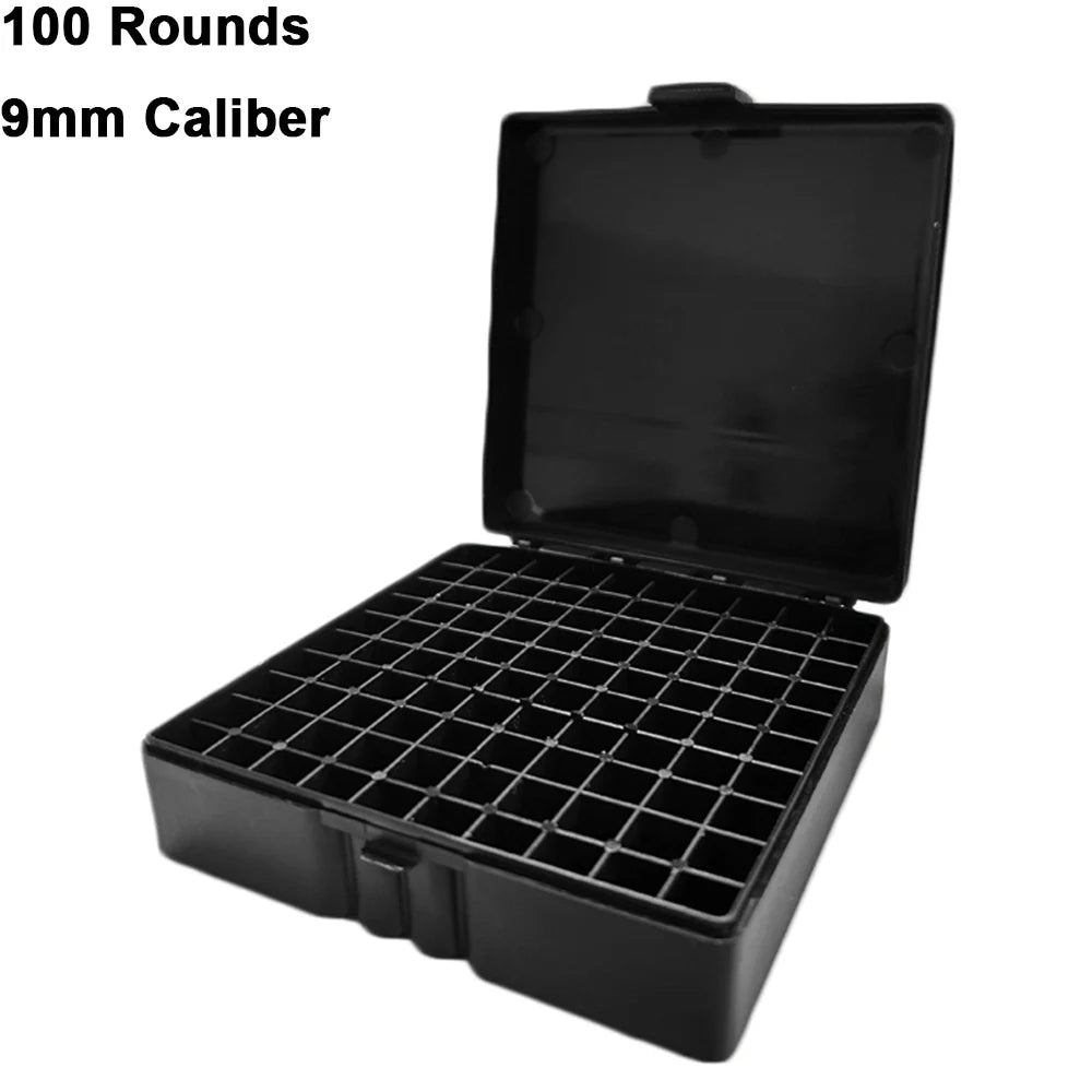 50/100 Rounds Bullet Box Gun Cartridge Shell Holder Portable Ammunition Box Flip-Top for 9mm .223 .38 Ammo Hunting Accessories