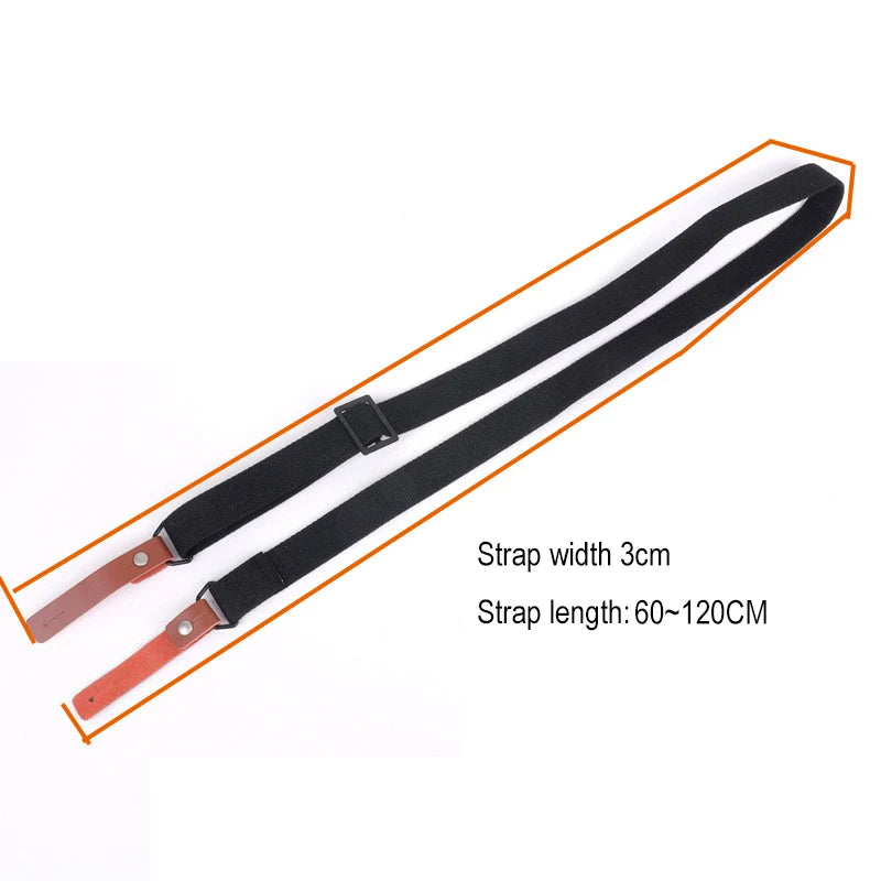 Retro AK Tactical Rifle Sling Adjustable Cotton Canvas Gun Strap with Genuine Leather Ends for Hunting Shooting