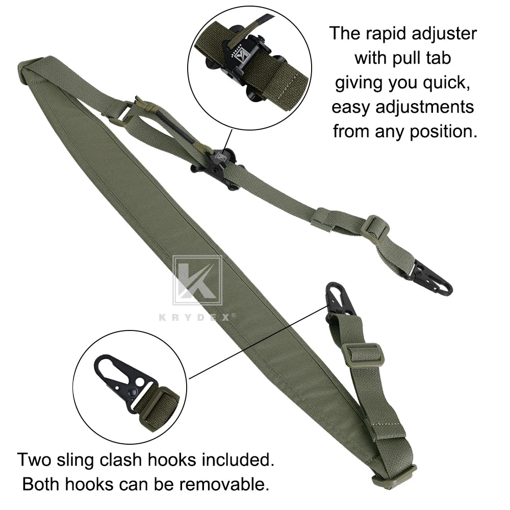KRYDEX Tactical Modular Sling 2 or 1 Point Shoulder Strap 2.25'' Padded Quick Pull R-ifle Slingster Belt Hunting Accessories