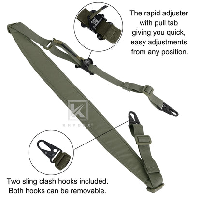 KRYDEX Tactical Modular Sling 2 or 1 Point Shoulder Strap 2.25'' Padded Quick Pull R-ifle Slingster Belt Hunting Accessories