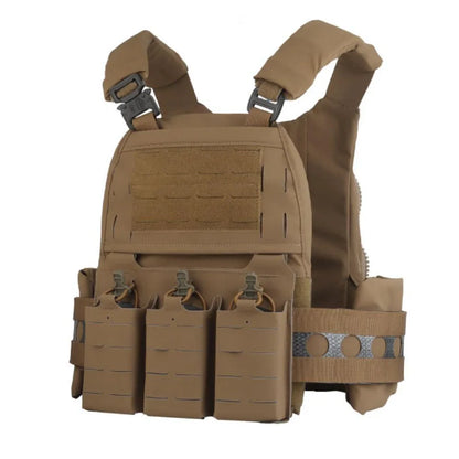 Portable MOLLE Airsoft V5 FCPC Tactical Vest Triple Magazine Pouch with Zip On Back Panel Banger Ferro Plate Carrier Hunting