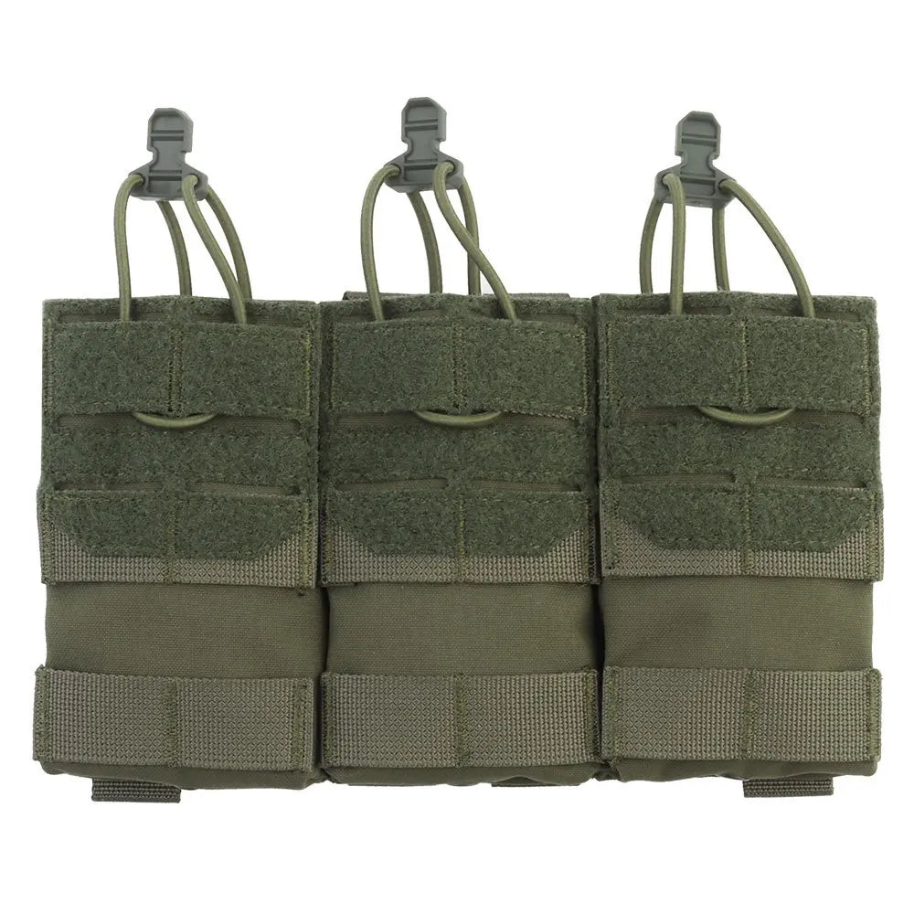 AG 3 MOLLE 5.56 M4 Triple Magazine Pouch Bungee Retention Tactical Vest Plate Carrier Front Placard MAG  Holder Bag Airsoft