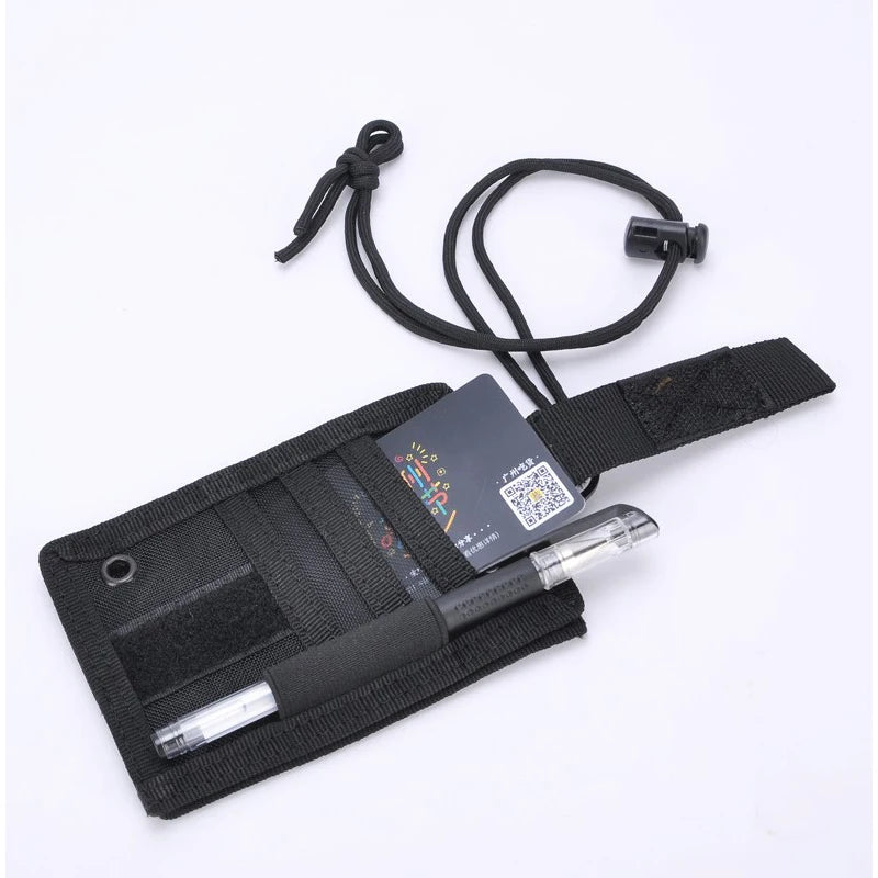 Tactical ID Card Holder with Lanyard Outdoor Tour Guide Badge Holders Hook Loop Patch Travel Pouch Pen Purse