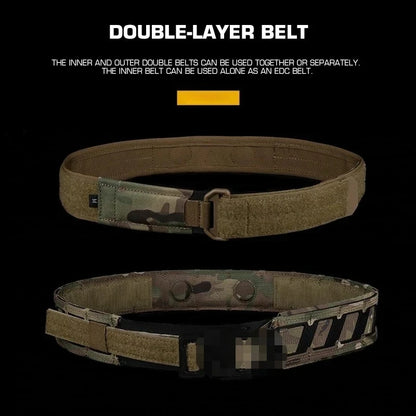 Tactical Battle Belt Modular Webbing Inner Outer Double Layer Waist Belt Magnetic Clasp Outdoor Hunting Training Gear