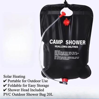Portable Outdoor Foldable Solar Shower Bag, 20L Camping Water Heating & Storage Bag