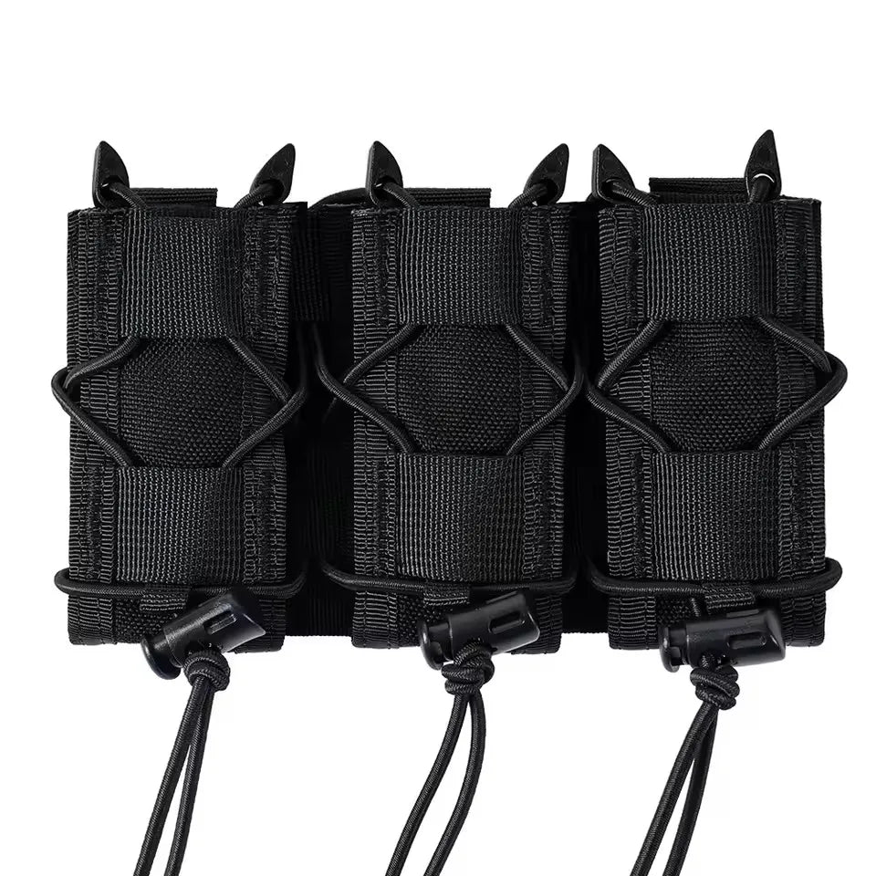 Tiger Style Short Triple Quick Draw 9mm Mag Pouch MOLLE Compatible Tactical Storage Pouch For Belt Vest Outdoor Airsoft Accessor