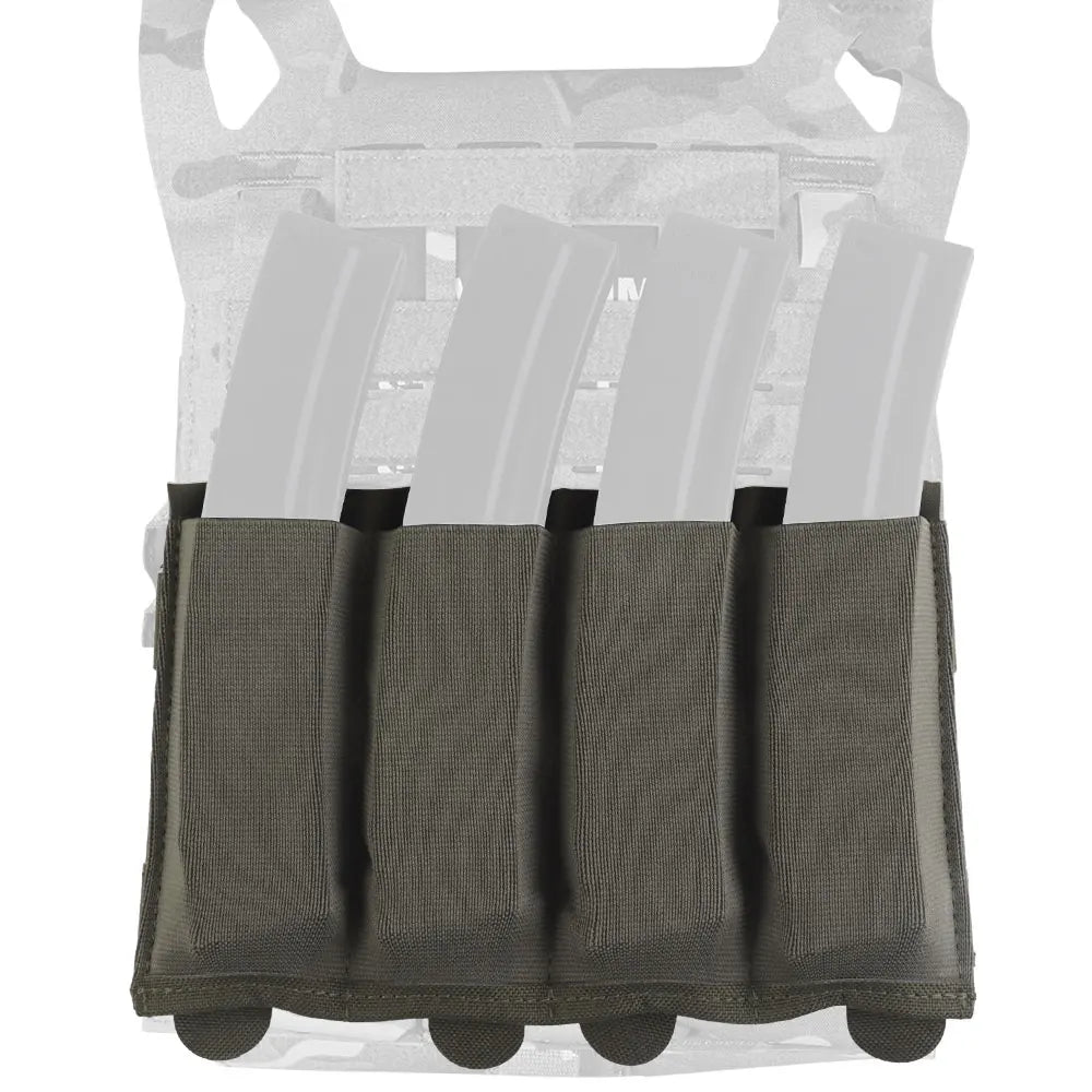 Lightweight 5.56/9mm Quadruple Mag Pouch Elastic Retention System MOLLE Modular Mount Multi-Gear Fit Shooting Hunting Training